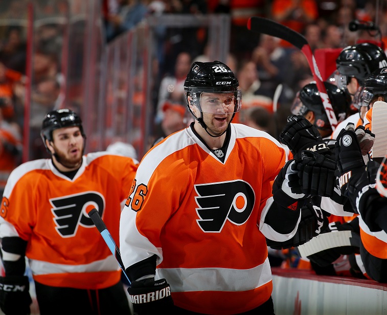 The Philadelphia Flyers celebrate a win.