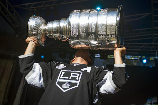 Anze Kopitar kisses the Stanley Cup.
