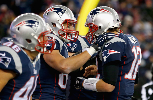 New England Patriots celebrate a touchdown
