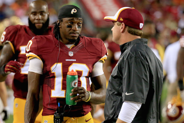 during a preseason game at FedExField on August 18, 2014 in Landover, Maryland.