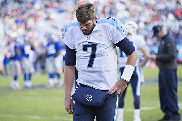 NASHVILLE, TN - DECEMBER 7:  Zach Mettenberger #7 of the Tennessee Titans walks off the field after being hurt in the fourth quarter during a game against the New York Giants at LP Field on December 7, 2014 in Nashville, Tennessee.  The Giants defeated the Titans 36-7.  (Photo by Wesley Hitt/Getty Images)