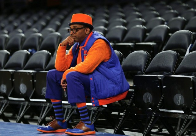 NEW YORK, NY - APRIL 20: Director Spike Lee sits in his seat prior to the game between the Boston Celtics and the New York Knicks during Game One of the Eastern Conference Quarterfinals of the 2013 NBA Playoffs on April 20, 2013 at Madison Square Garden in New York City. NOTE TO USER: User expressly acknowledges and agrees that, by downloading and/or using this photograph, user is consenting to the terms and conditions of the Getty Images License Agreement. (Photo by Elsa/Getty Images)