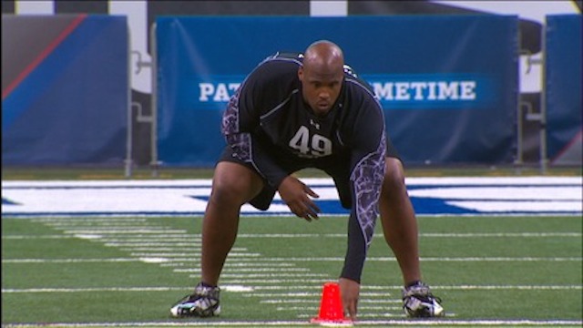 Isaiah Thompson warms up before a Combine event.