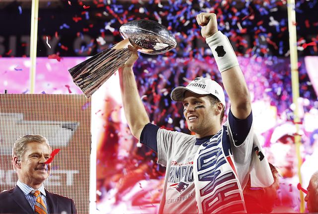 Tom Brady celebrates one of his many Super Bowl wins.