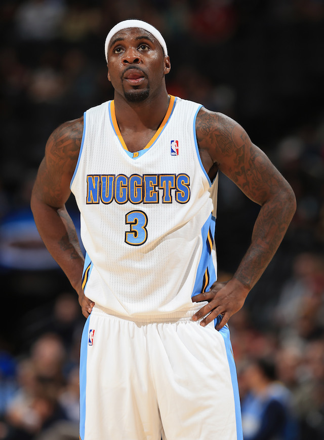 Ty Lawson wearing his Denver Nuggets uniform in 2013