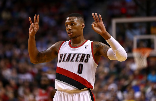 Damian Lillard #0 of the Portland Trail Blazers calls a play against the Houston Rockets | Jonathan Ferrey/Getty Images