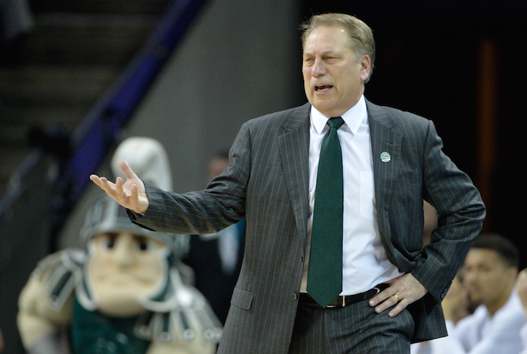 Head coach Tom Izzo of the Michigan State Spartans reacts.