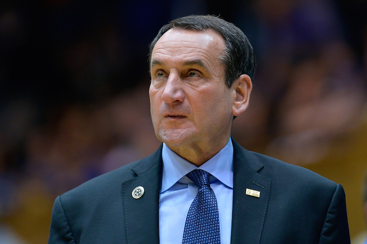 Coach K looks up at the scoreboard.