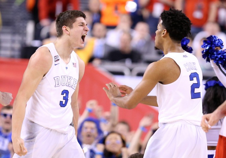 Grayson Allen (L) celebrates a big play