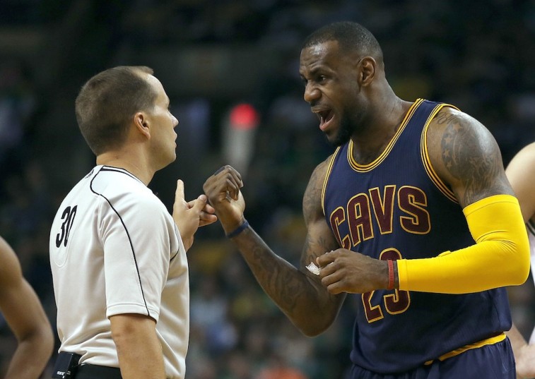 LeBron James argues with ref