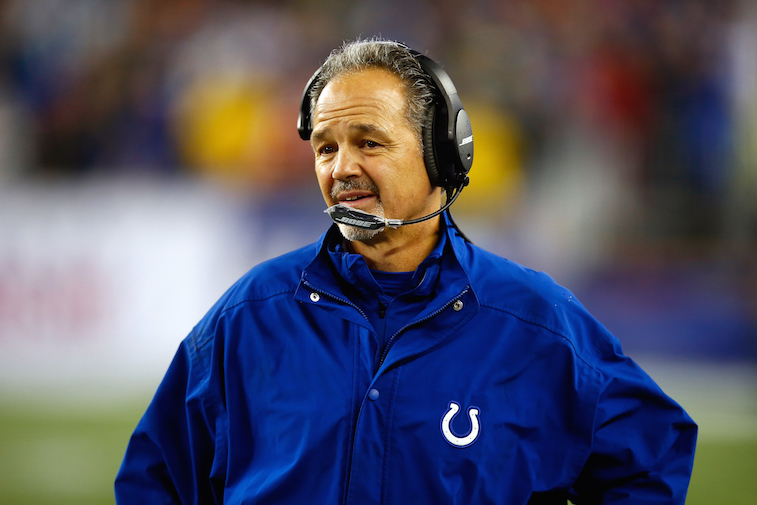Head coach Chuck Pagano of the Indianapolis Colts looks on from the sideline.
