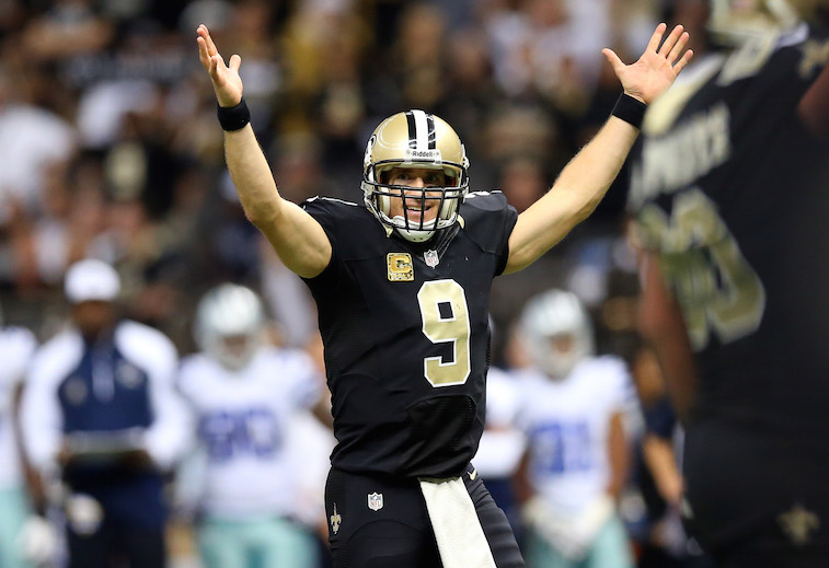 Drew Brees looking victorious on the field