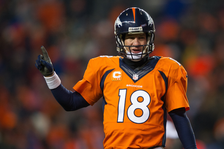 Dustin Bradford/Getty ImagesDENVER, CO - DECEMBER 8: Quarterback Peyton Manning #18 of the Denver Broncos celebrates a 20 yard fourth quarter touchdown pass to Eric Decker #87 (not pictured) during a game against the Tennessee Titans at Sports Authority Field Field at Mile High on December 8, 2013 in Denver, Colorado. (Photo by Dustin Bradford/Getty Images)