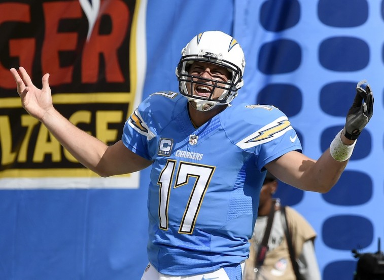 Philip Rivers reacts to a play on the field