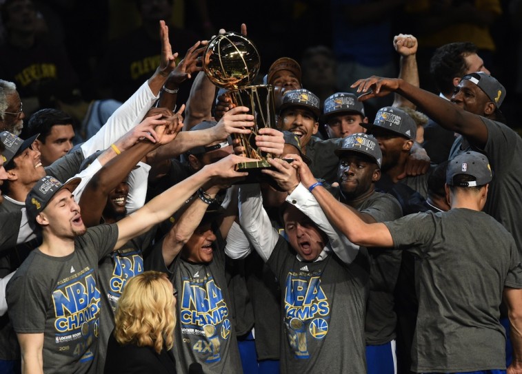 The Golden State Warriors celebrate their victory in the 2015 NBA Finals