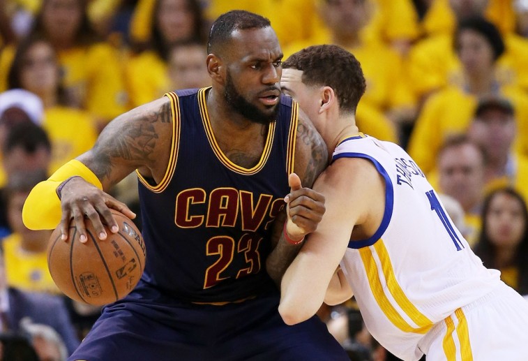 LeBron James posts up Klay Thompson in Game 5