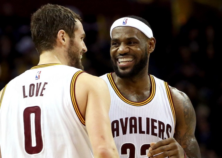 LeBron James and Kevin Love have a good laugh against the Minnesota Timberwolves