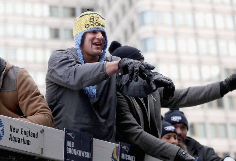 Rob Gronkowski enjoying himself during the Super Bowl parade