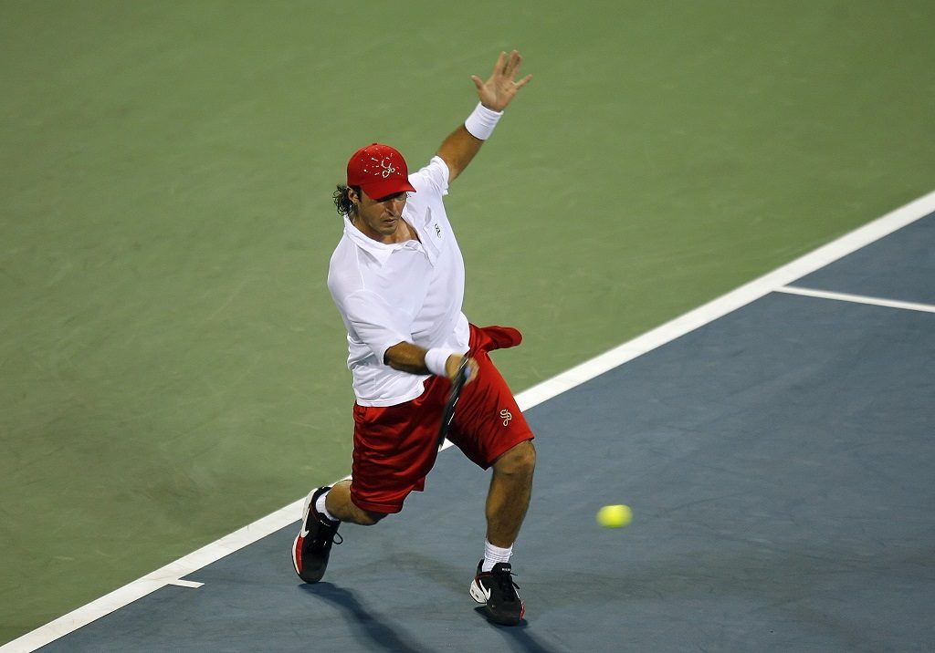 Vincent Spadea attempts a forehand.