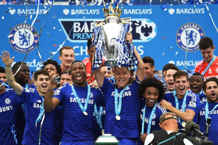 Chelsea celebrate after winning the Premier League