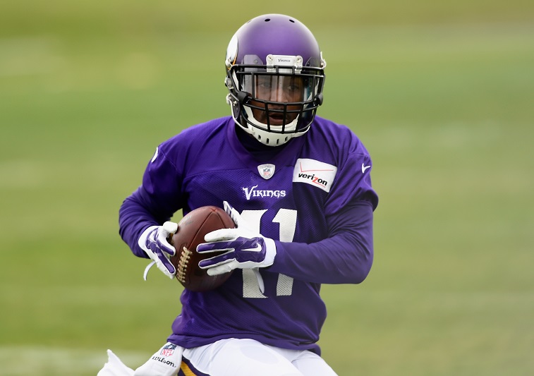 EDEN PRAIRIE, MN - JUNE 4: Mike Wallace #11 of the Minnesota Vikings makes a catch during practice on June 4, 2015 at Winter Park in Eden Prairie, Minnesota. (Photo by )