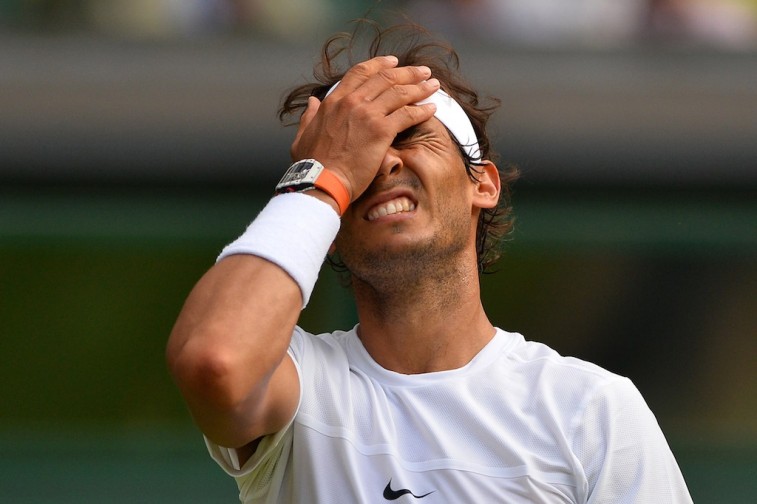 Rafael Nadal frustrated during Second Round of 2015 Wimbledon