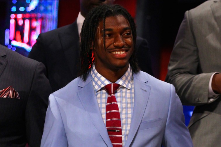 Robert Griffin III smiles before the 2012 NFL Draft