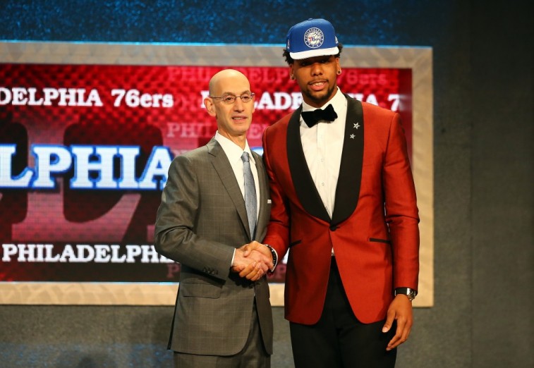 Adam Silver and Jahlil Okafor shake hands at the 2015 NBA Draft. 