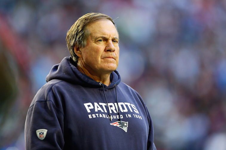 Bill Belichick looks on during the Super Bowl