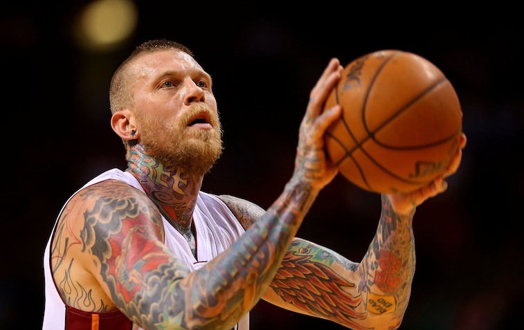 Chris Andersen shoots a free throw against the Los Angeles Clippers