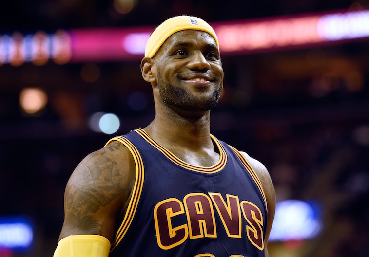 LeBron James smiles during a game against the Knicks