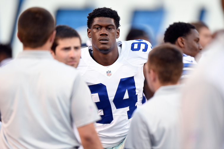 Randy Gregory on the sidelines before a preseason against the San Diego Chargers 