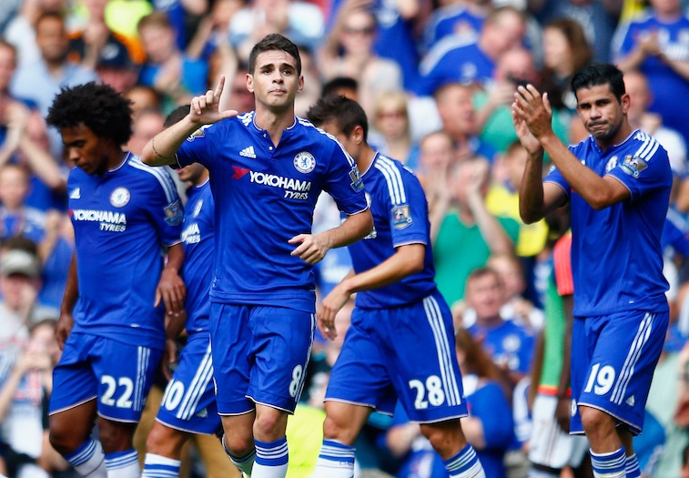 Chelsea celebrate after scoring goal