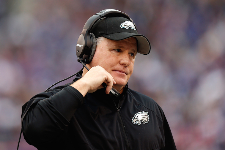 Chip Kelly looks on during a game against the Giants