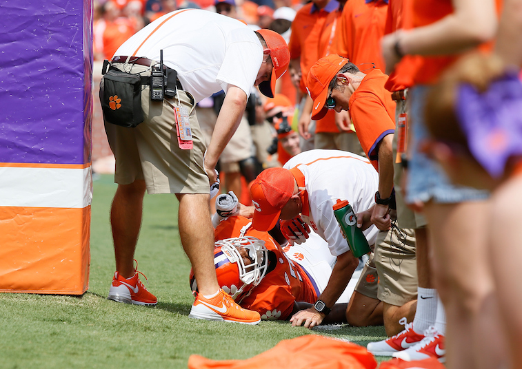 Mike Williams gets tended to after injury