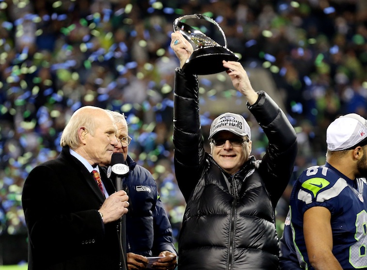 Paul Allen celebrates the Seahawks NFC Championship win