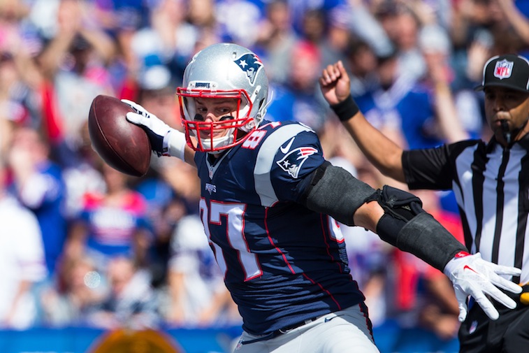 Rob Gronkowski looks to spike the ball after a touchdown
