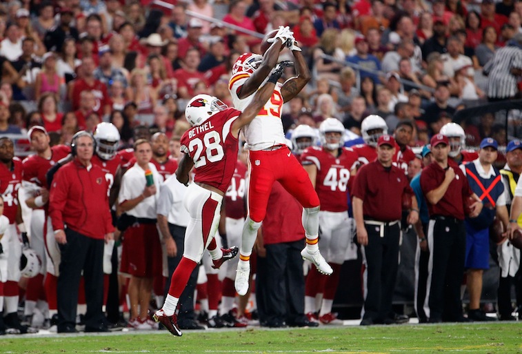 Jeremy Maclin (19) makes a leaping grab