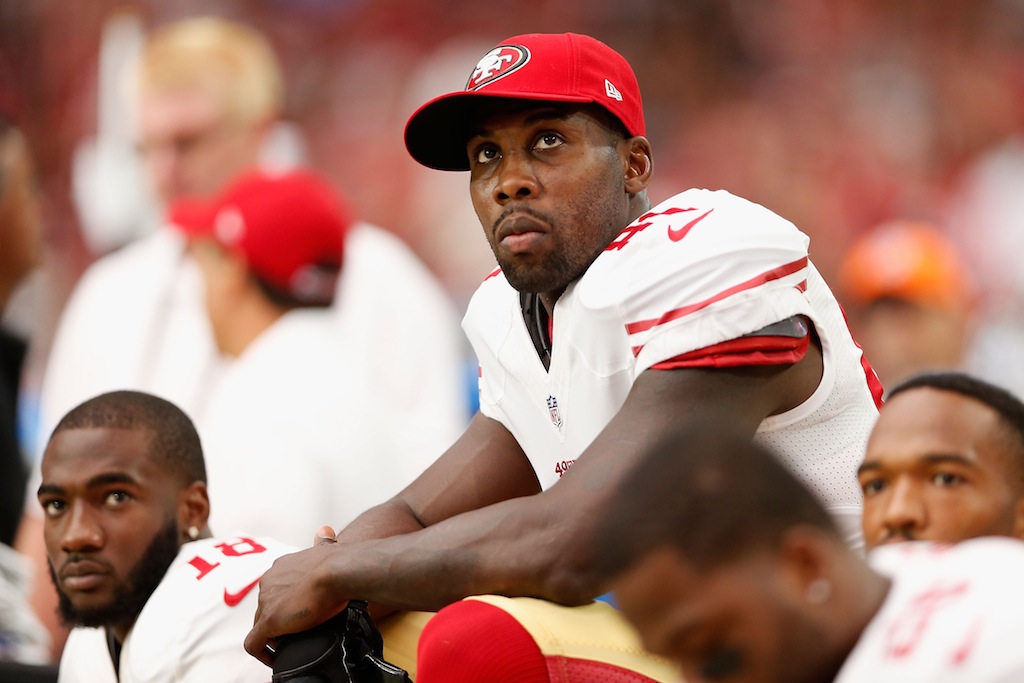 Anquan Boldin looks on from the bench
