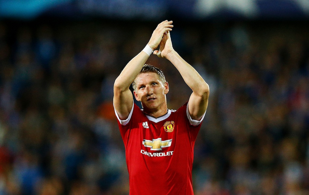 Bastian Schweinsteiger of Manchester United celebrates after a Champions League qualifier