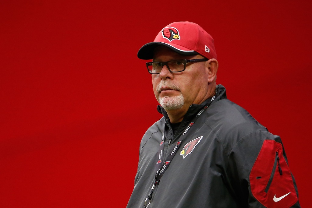 Bruce Arians looks on during the Cardinals training camp