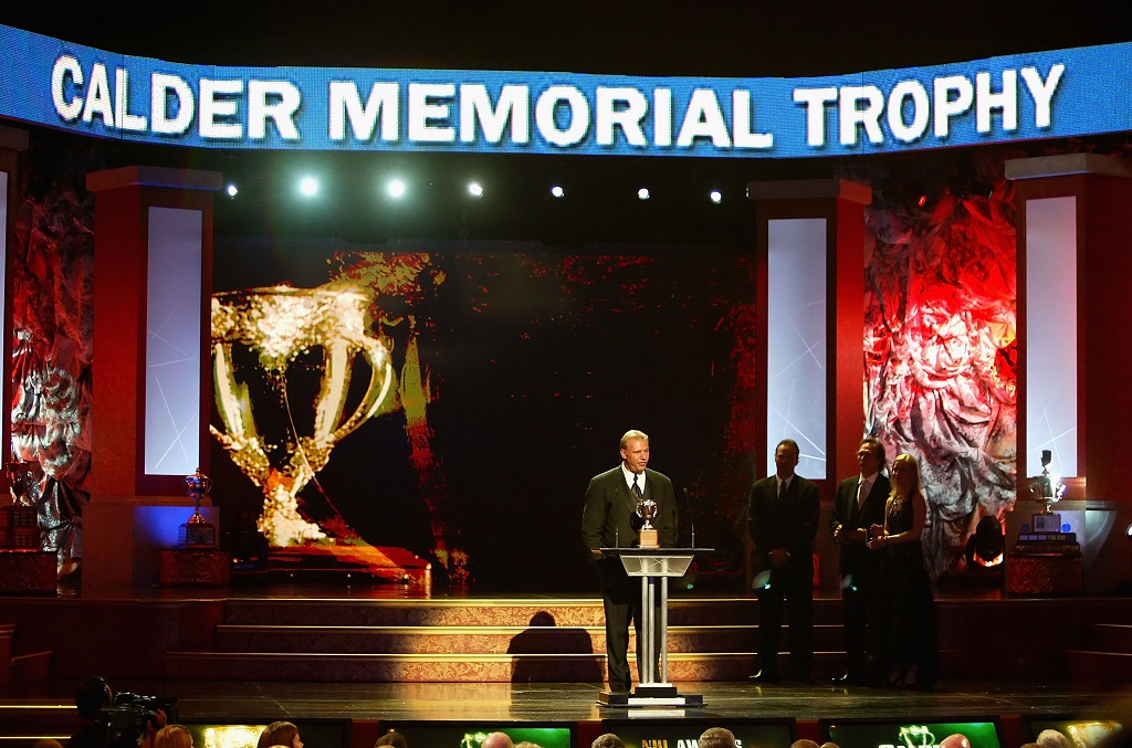 TORONTO, ON - JUNE 14: Head coach Michel Therrien accepts the Calder Memorial Trophy for Rookie of the Year for Evgeni Malkin of the Pittsburgh Penguins onstage during the 2007 NHL Awards Show at the Elgin Theatre on June 14, 2007 in Toronto, Ontario.