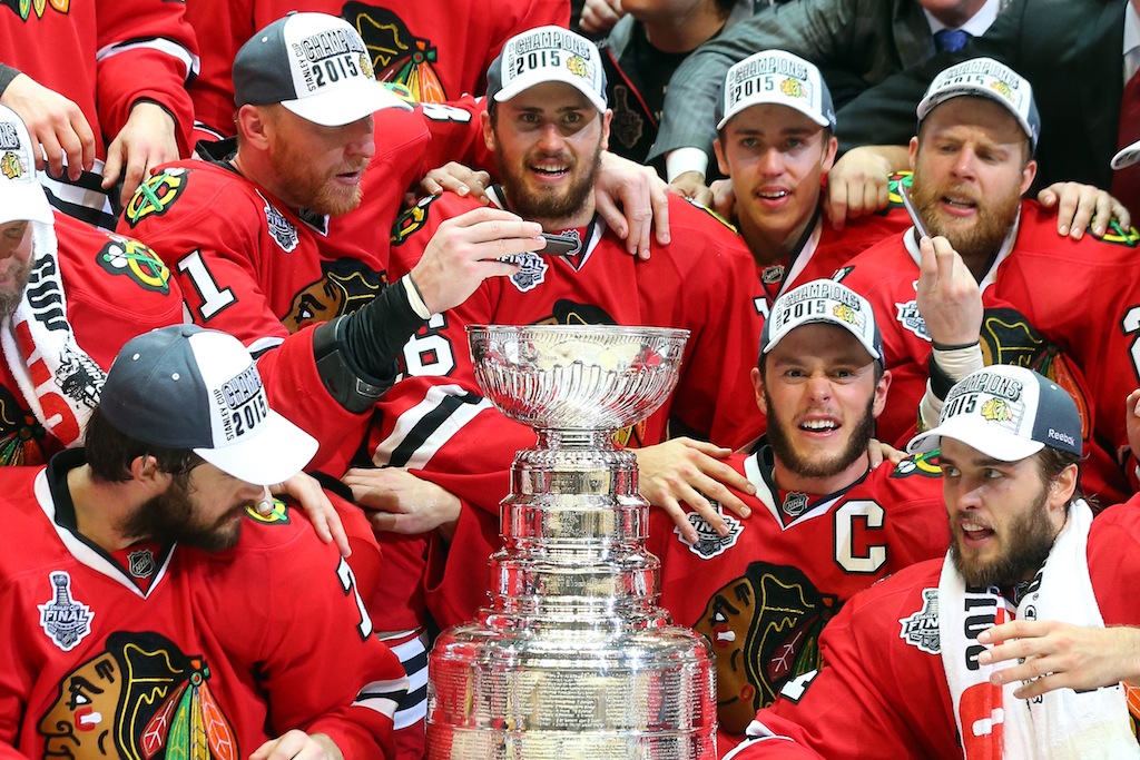 Chicago Blackhawks celebrate winning the Stanley Cup