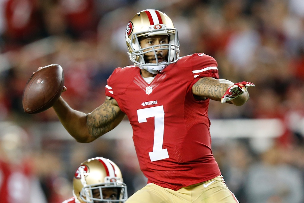Colin Kaepernick looks to throw against Seattle
