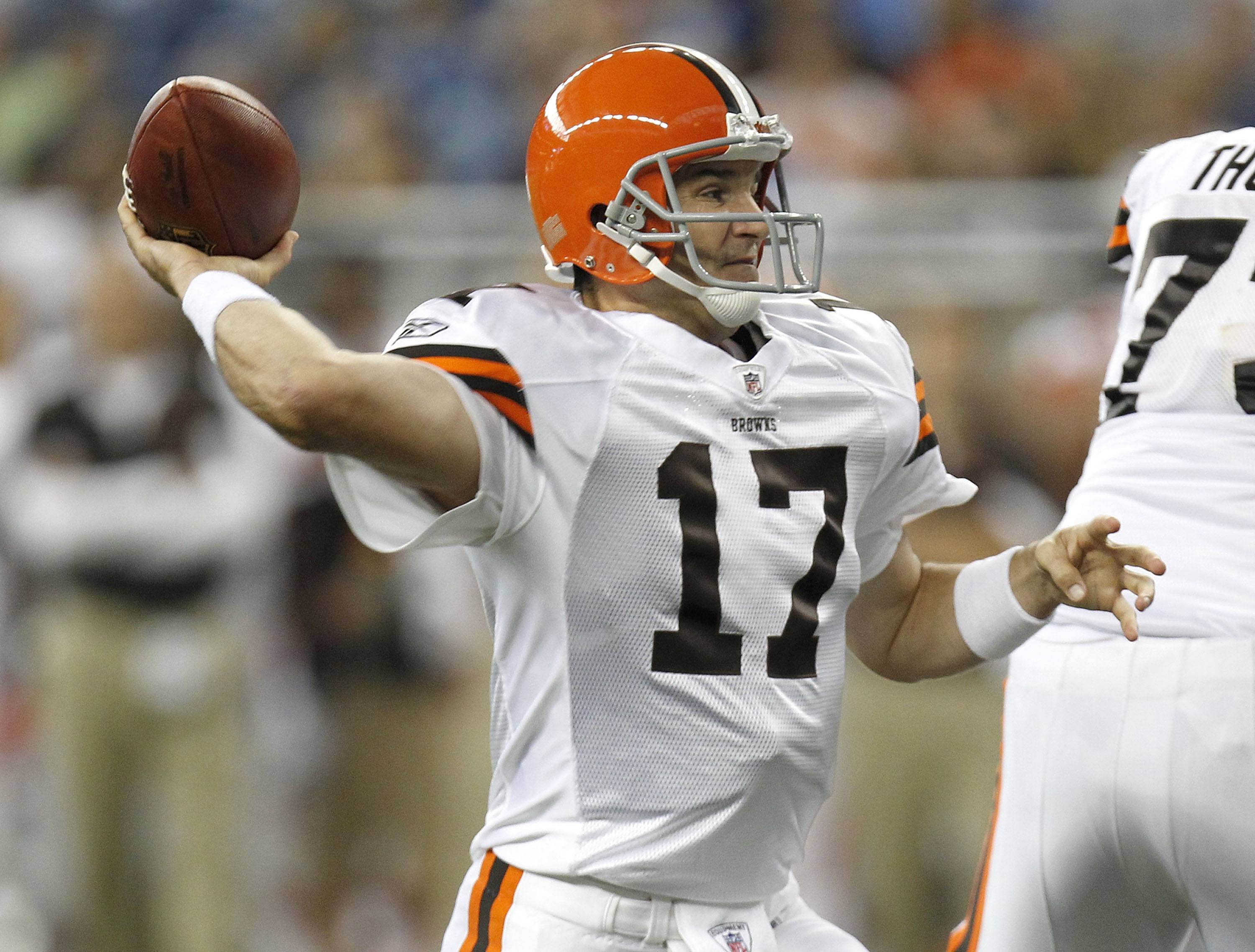 Jake Delhomme of the Cleveland Browns throws a first quarter pass.