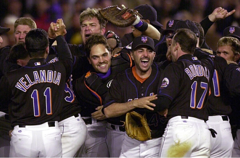 The New York Mets celebrate their shutout over the