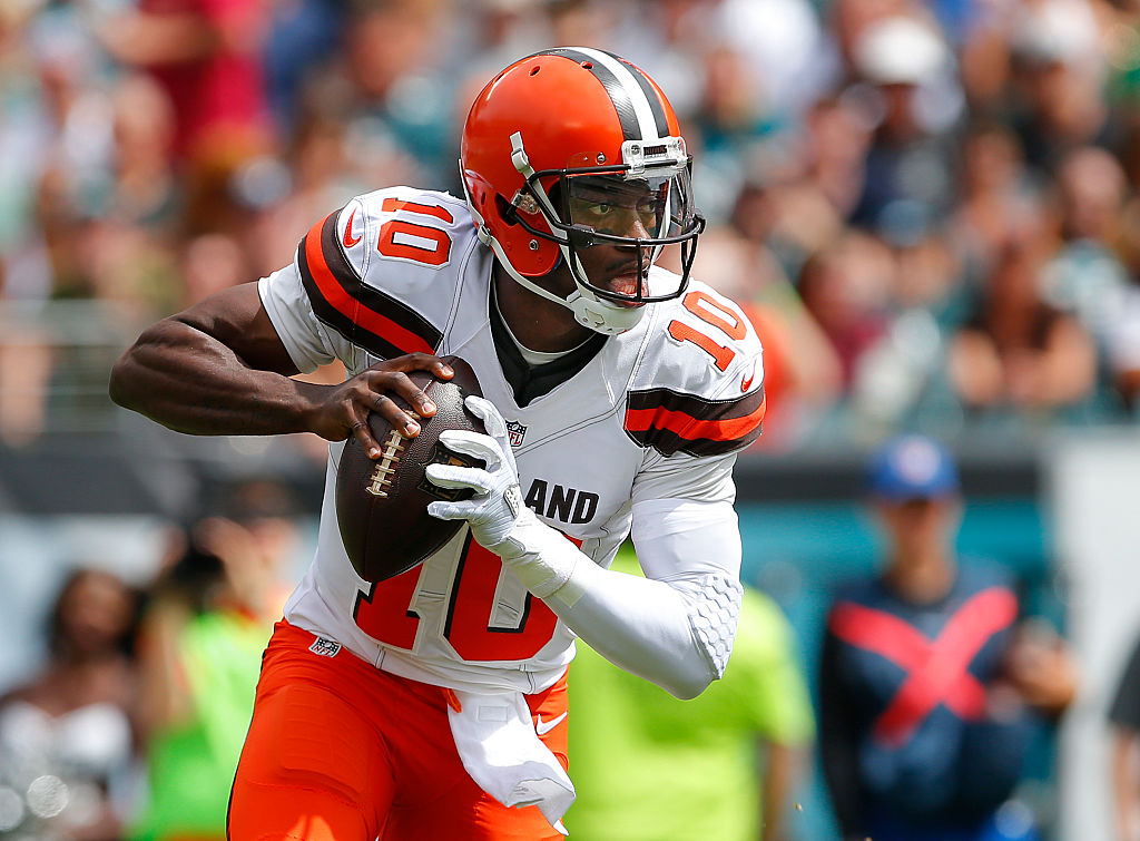 Quarterback Robert Griffin III of the Cleveland Browns looks to pass against the Philadelphia Eagles.