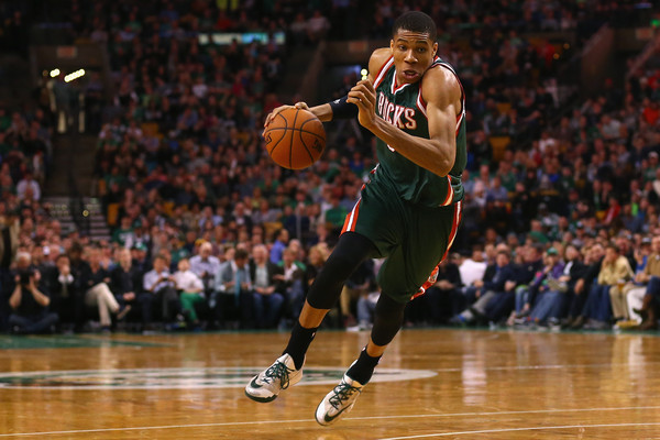 Giannis Antetokounmpo moves down the court at top speed | Maddie Meyer/Getty Images