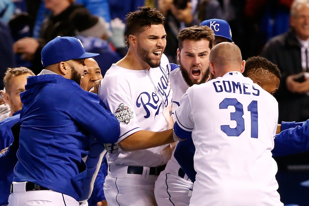Royals celebrate win in Game 1 of the 2015 World Series