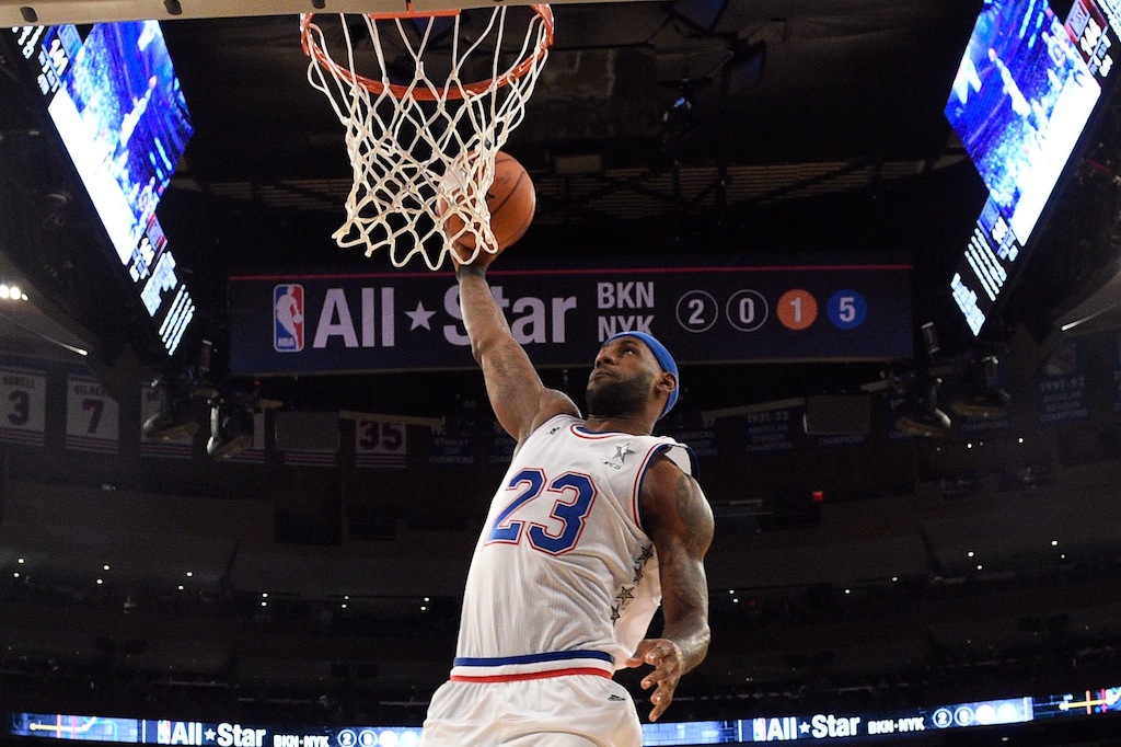 LeBron James dunks during the 2015 NBA All-Star Game